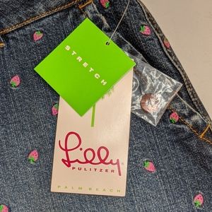 Lilly Pulitzer strawberry denim skirt stretch embr
